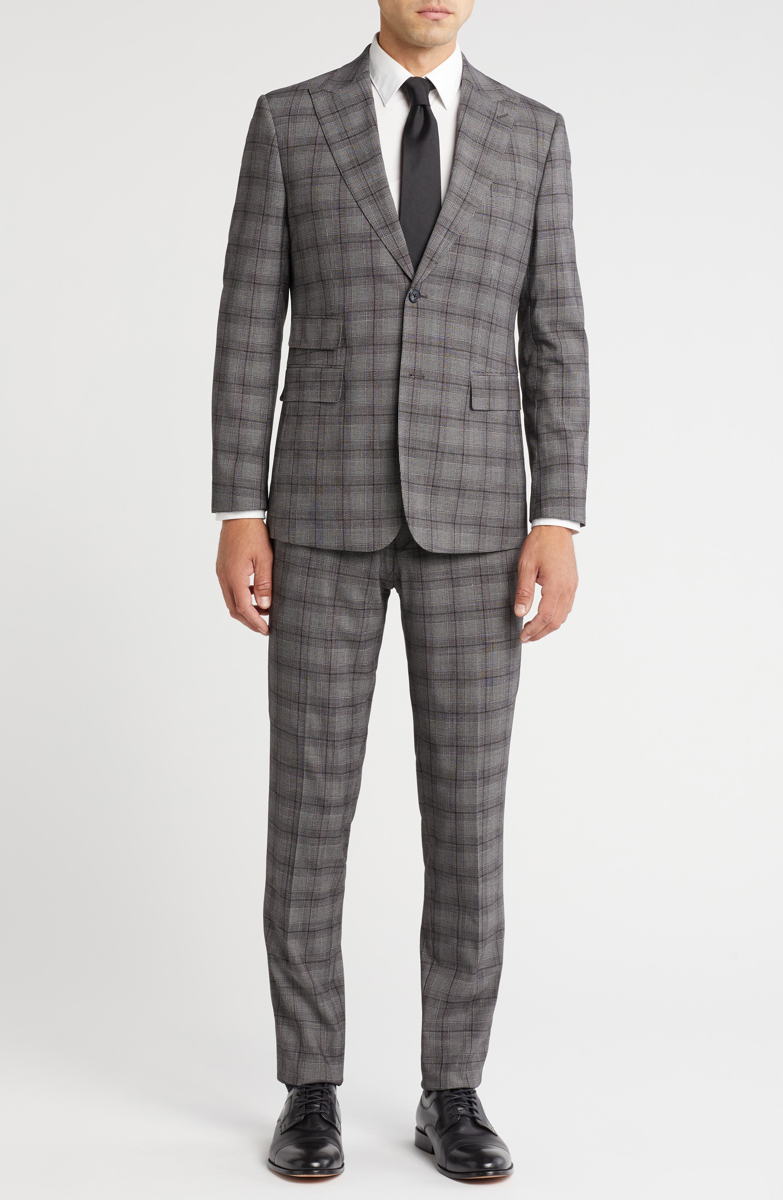 English Laundry Plaid Trim Fit Peak Lapel Two-Piece Suit