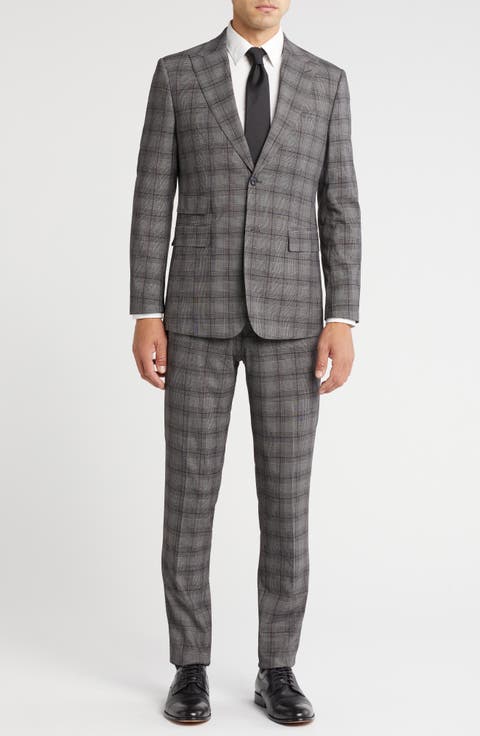Plaid Trim Fit Peak Lapel Two-Piece Suit