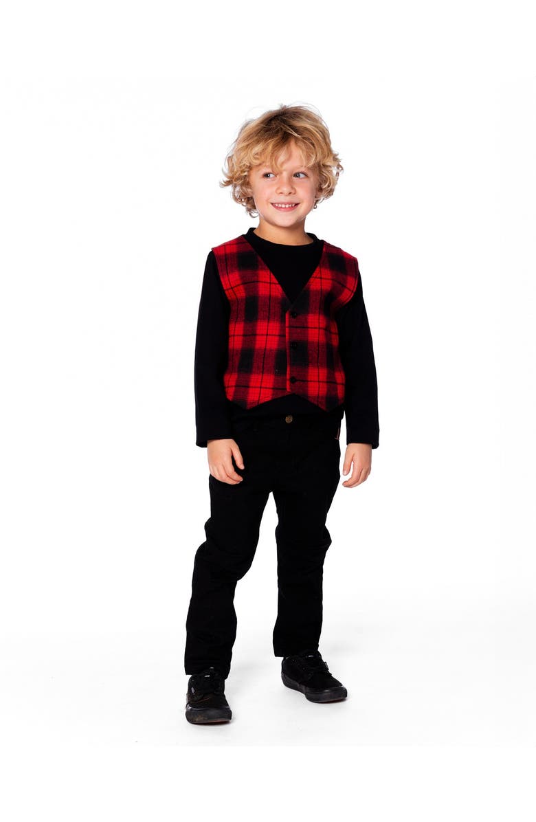 Deux par Deux T-Shirt with Plaid Vest, Alternate, color, Red And Black Plaid