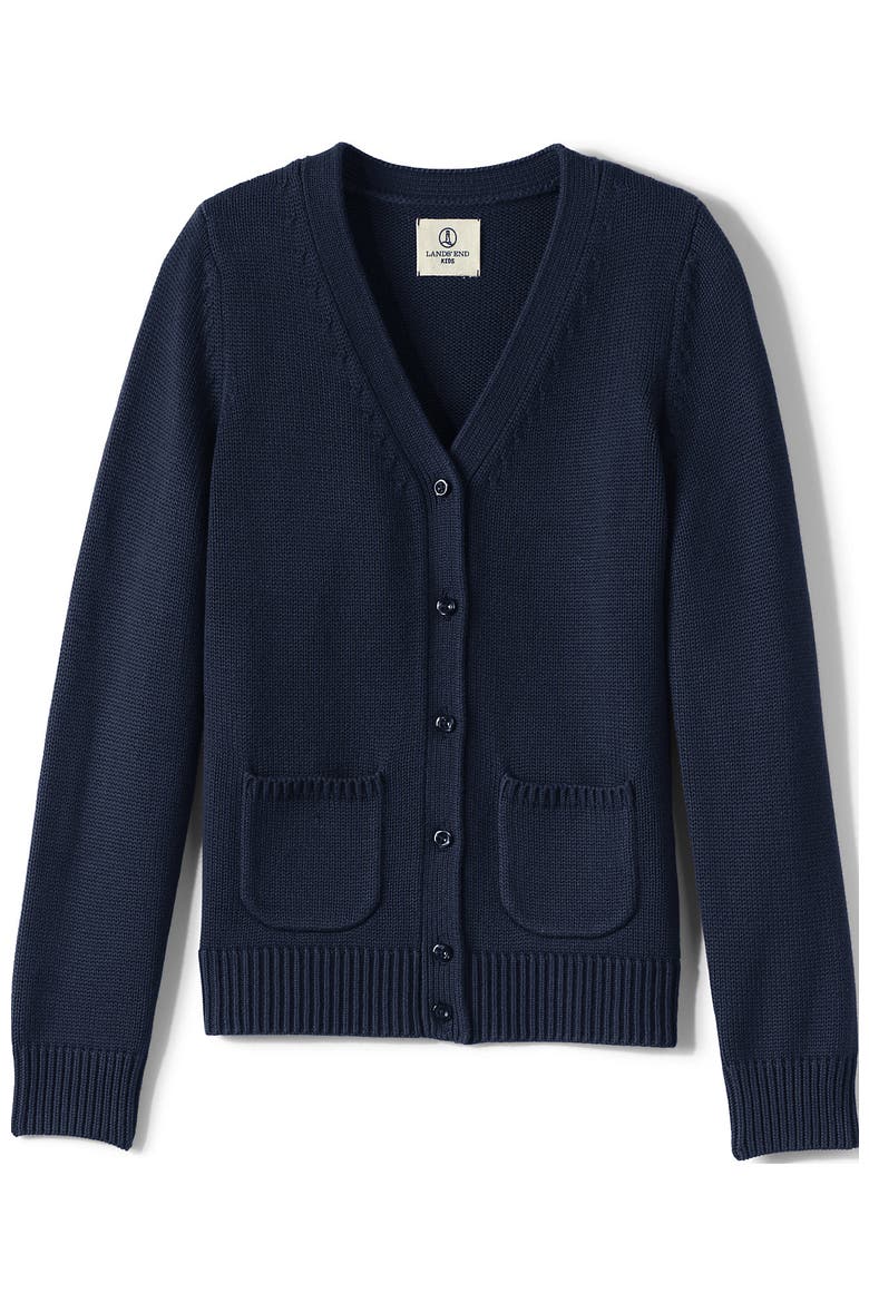 School Uniform Girls Cotton Modal Button Front Cardigan Sweater, Alternate, color, Classic Navy
