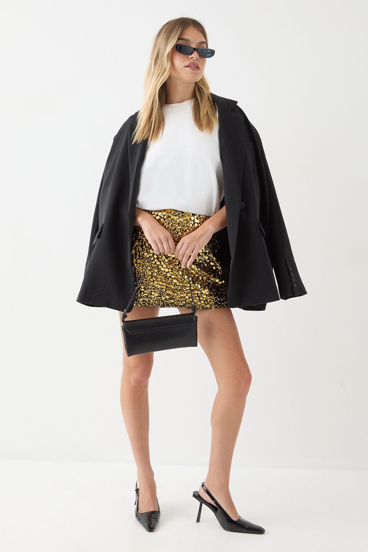 Studded Sequin Embellished Mini Skirt - image 2