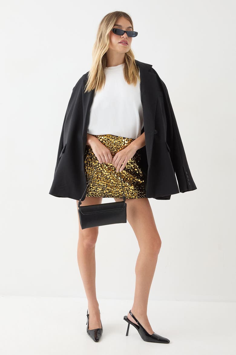 Studded Sequin Embellished Mini Skirt, Alternate, color, Gold