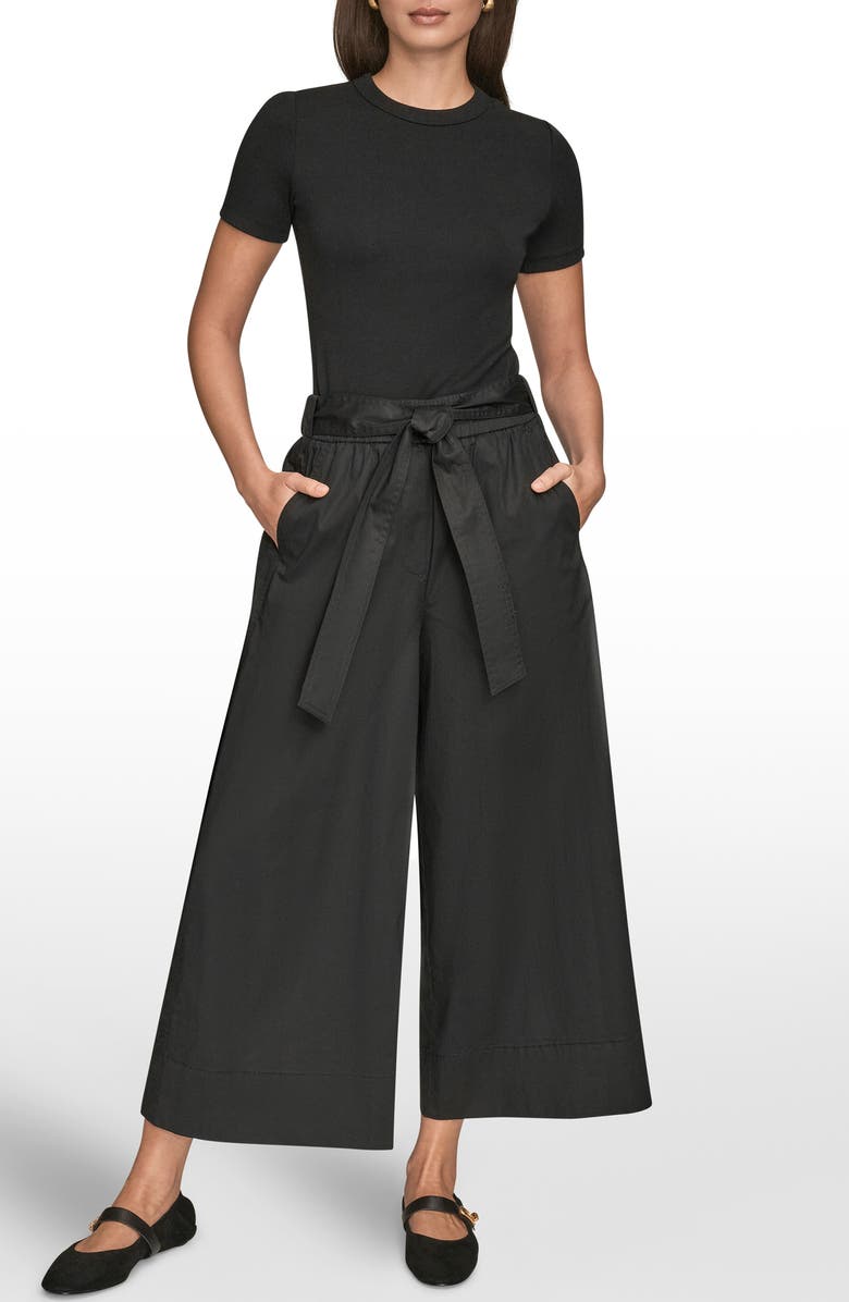 Donna Karan New York Mid Rise Wide Leg Crop Stretch Cotton Pants, Alternate, color, Black