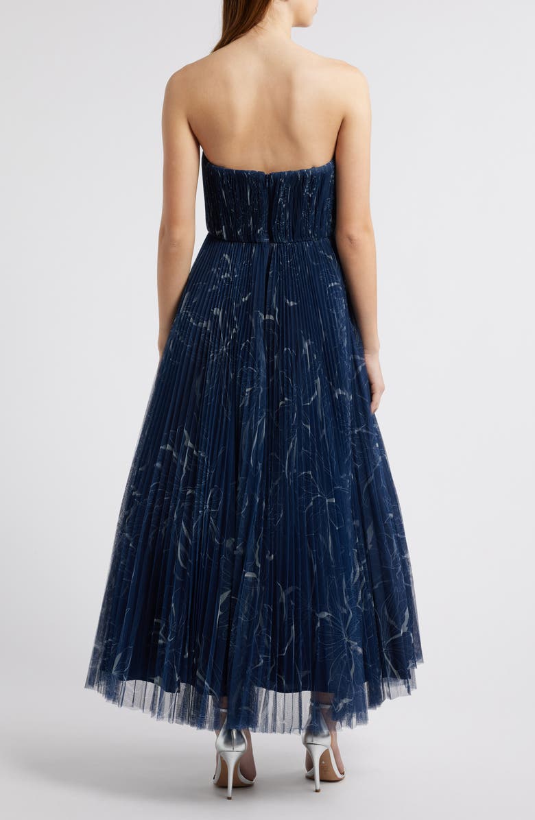 Hutch Pleated Strapless Mesh Gown, Alternate, color, Navy Floral