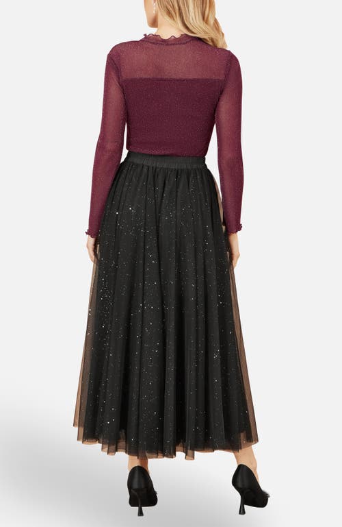 Yumi Sparkle Mesh Tulle Skirt With Satin Bow In Black