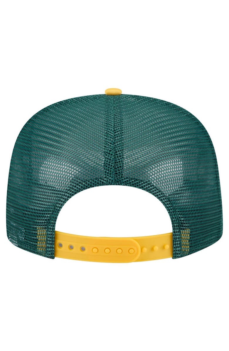 New Era Men's New Era White/Gold Athletics Retro Script Trucker 9FIFTY Snapback Hat, Alternate, color, 