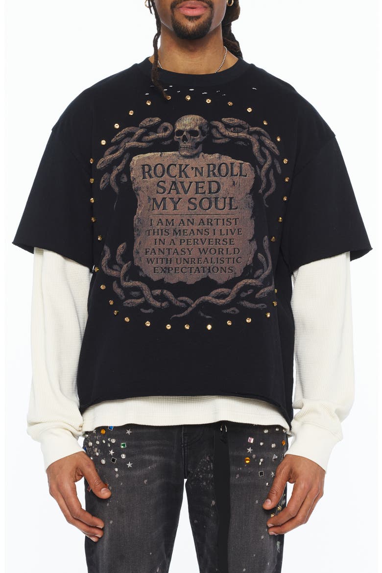 Layered Long Sleeve Graphic Thermal Tee, Main, color, BLACK