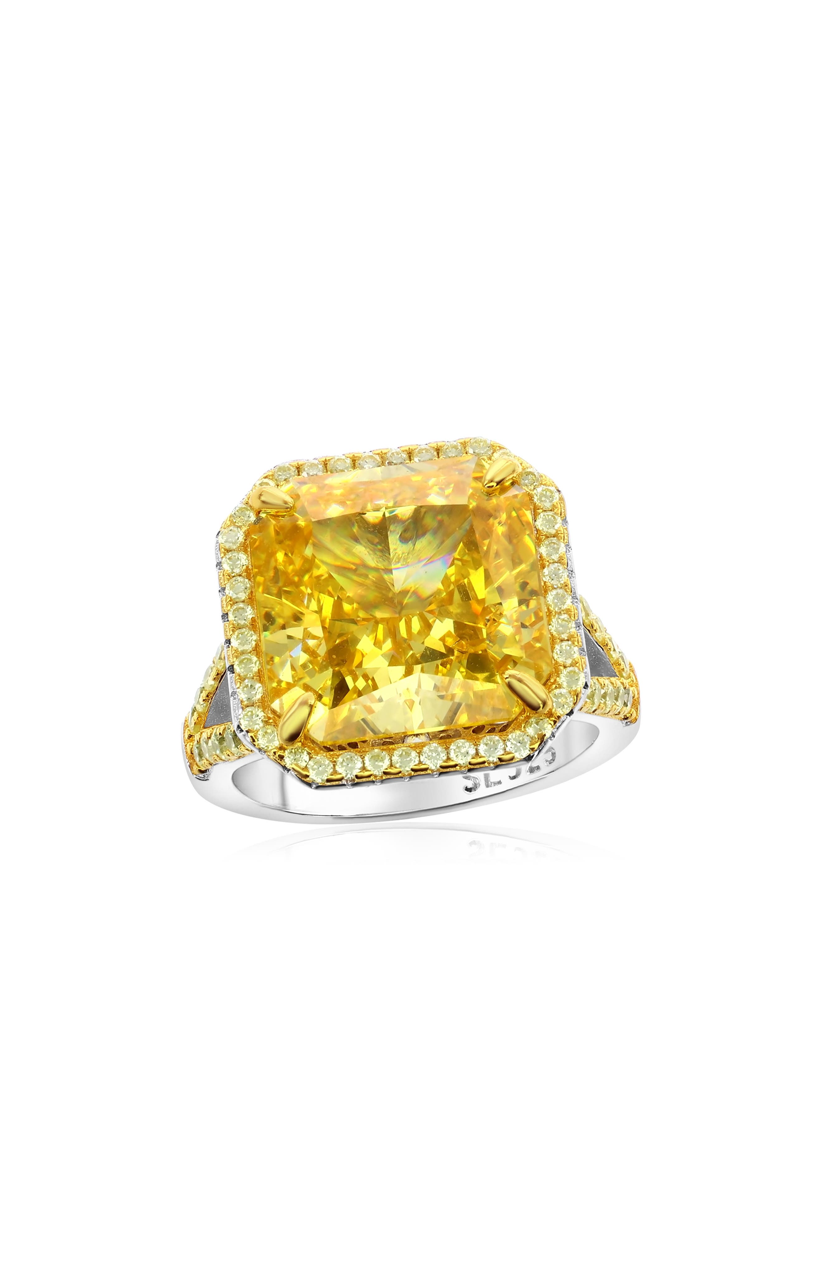 SUZY LEVIAN Gala Yellow Asscher Cut Cubic Zirconia Halo Engagement Ring