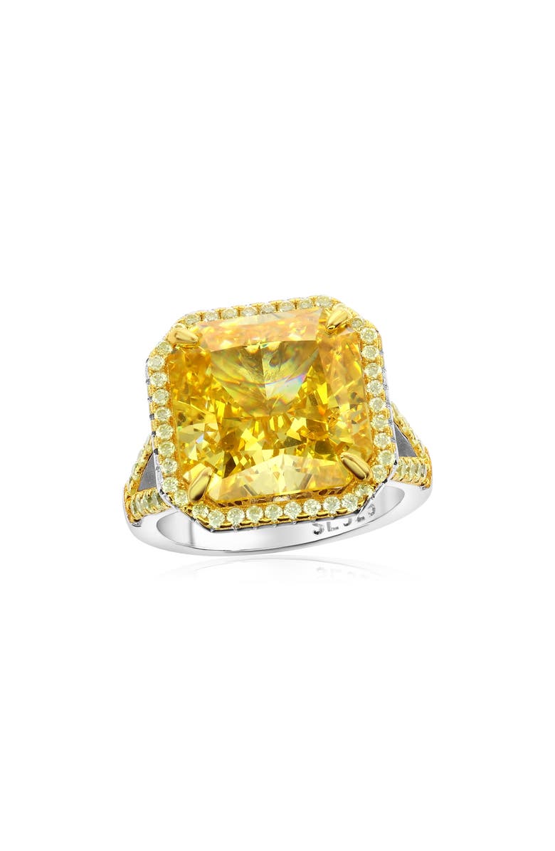 SUZY LEVIAN Gala Yellow Asscher Cut Cubic Zirconia Halo Engagement Ring, Main, color, 