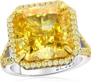 SUZY LEVIAN Gala Yellow Asscher Cut Cubic Zirconia Halo Engagement Ring