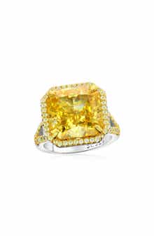 SUZY LEVIAN Gala Yellow Asscher Cut Cubic Zirconia Halo Engagement Ring