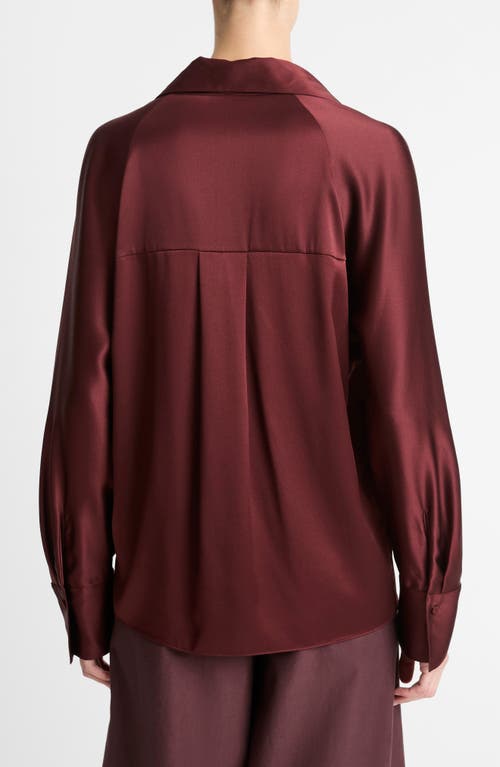 Vince Silk Button-up Shirt With Detachable Collar In Burgundy