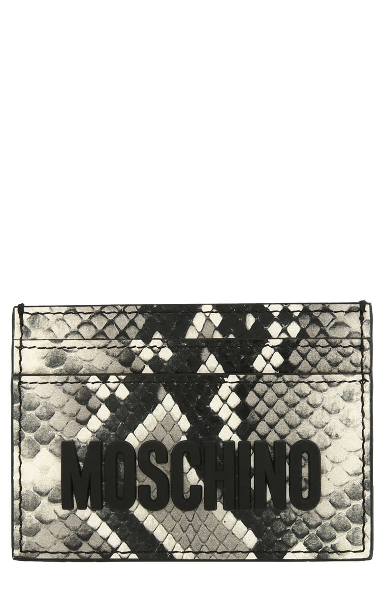 Moschino Python Embossed Leather Card Case, Main, color,