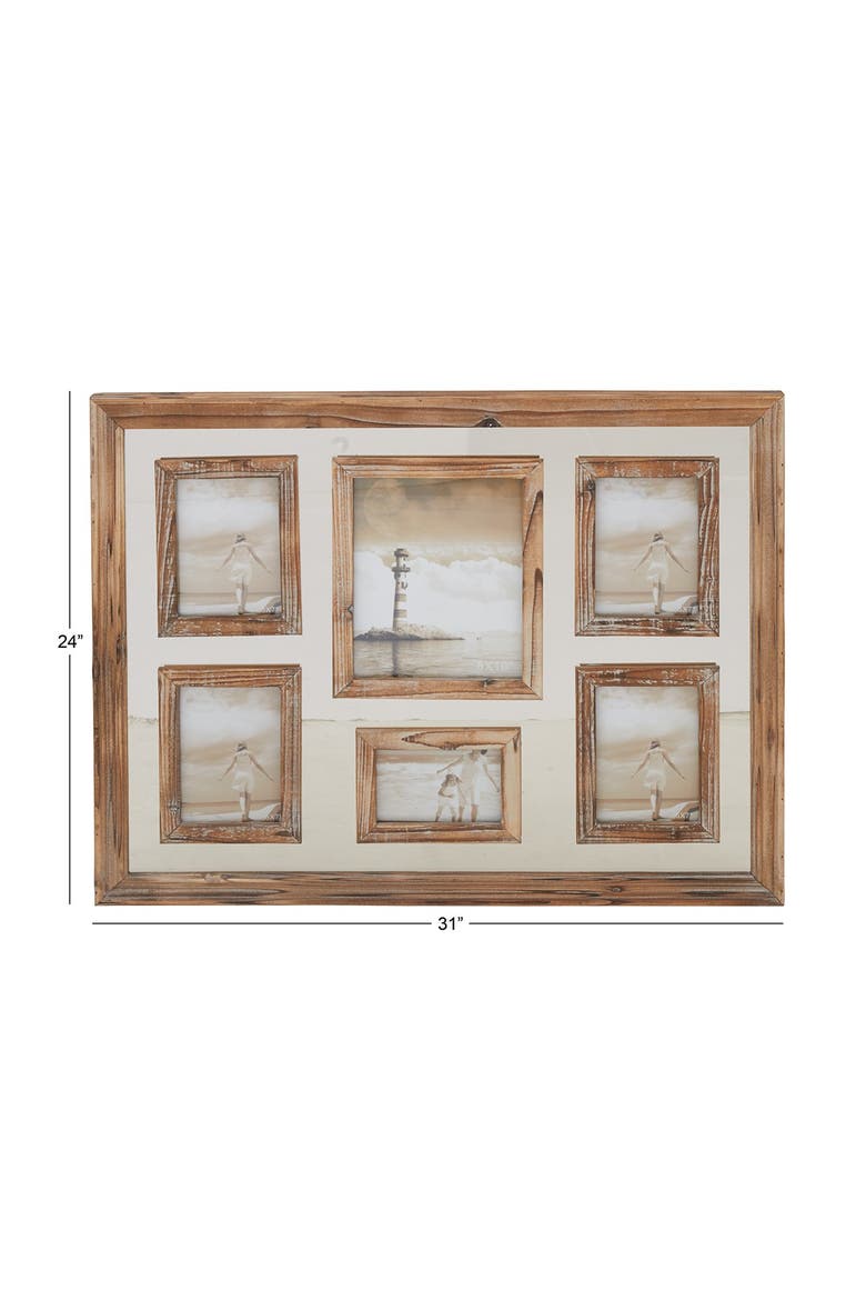 Brown Wood 6-Slot Wall Photo Frame with Wood Frame, Alternate, color, BROWN