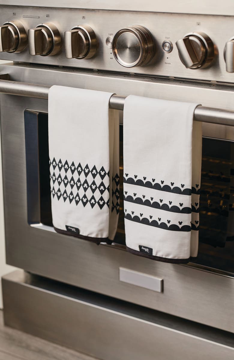 Disney Mickey Monochrome Set of 2 Cotton Dish Towels, Alternate, color, Black/ White