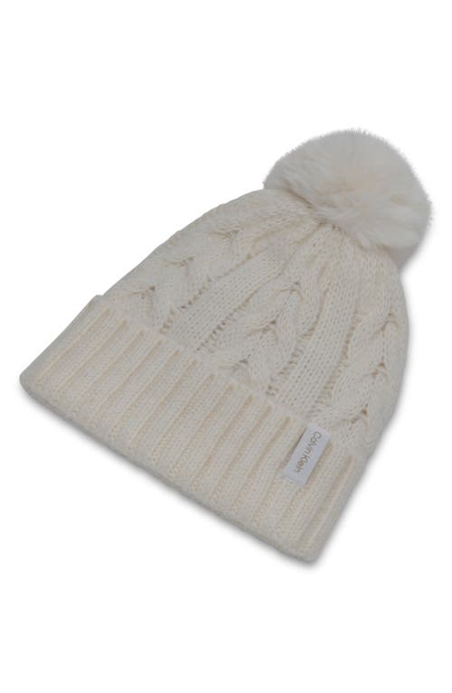 Calvin Klein Faux Fur Pompom Beanie In Gray