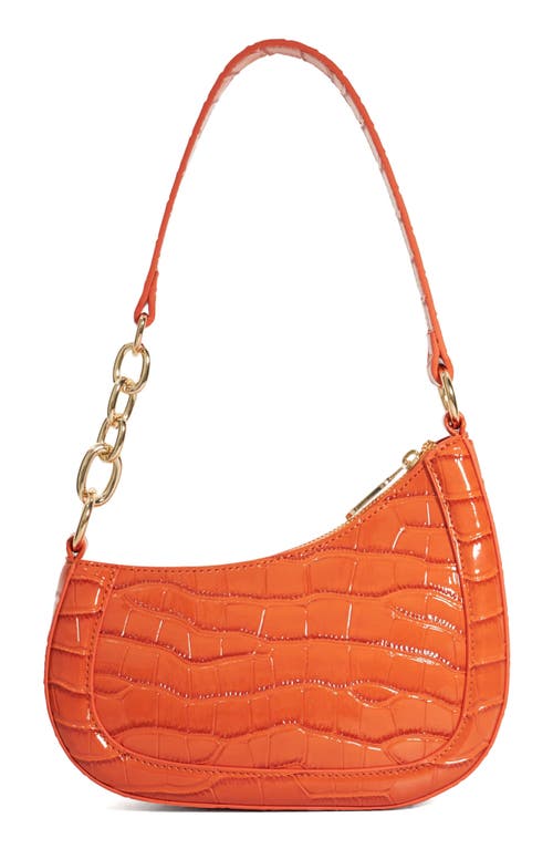 Dune London Direction Croc Embossed Faux Leather Shoulder Bag In Orange