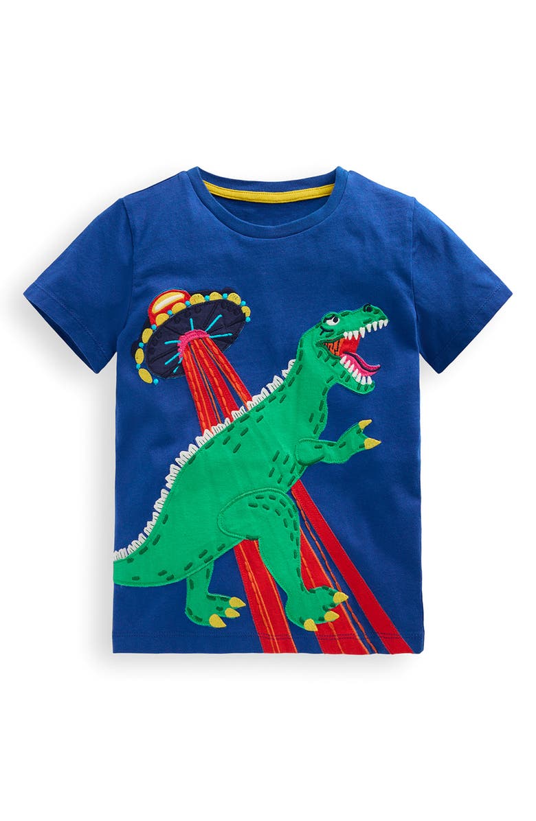 Mini Boden Kids' UFO Dinosaur Appliqué T-Shirt, Main, color, Dino Space