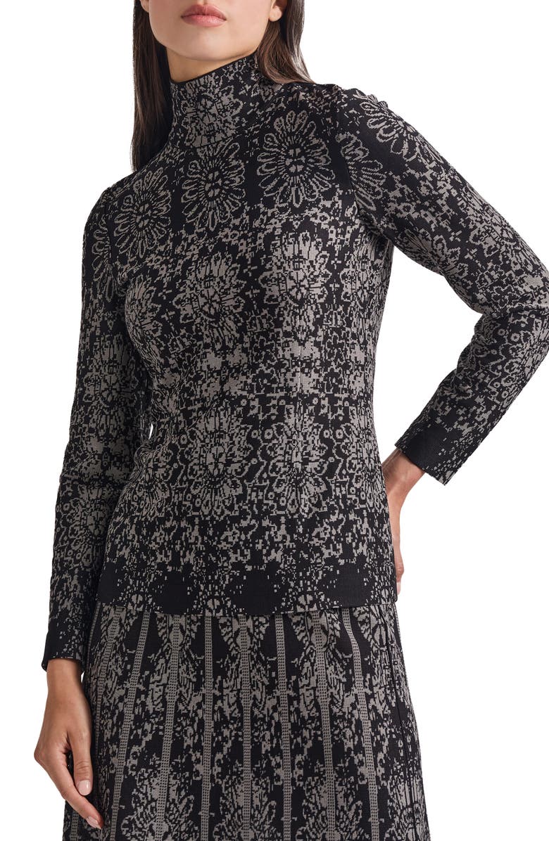 Misook Medallion Pattern Knit Mock Neck Tunic, Main, color, 