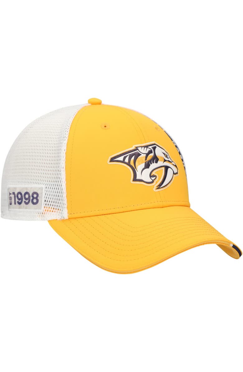 FANATICS Men's Fanatics  Gold Nashville Predators Authentic Pro Draft Adjustable Trucker Hat, Alternate, color, 
