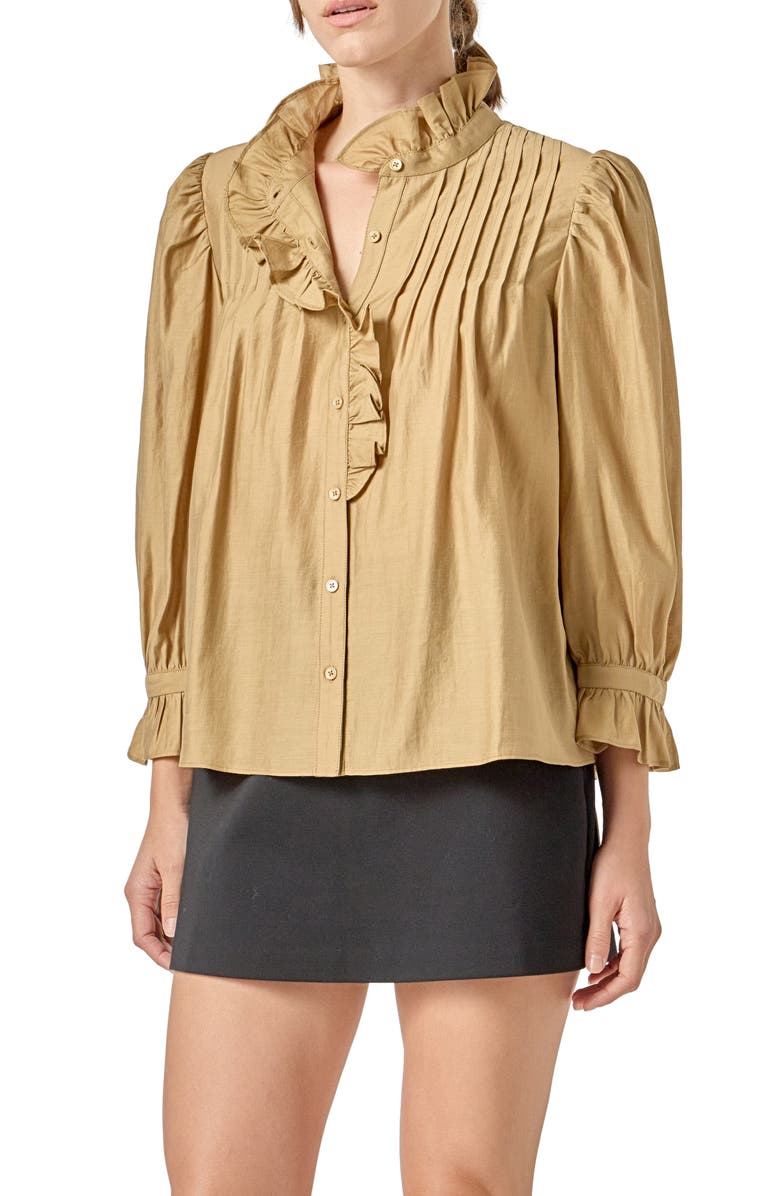 English Factory Ruffle Detail Shirt, Alternate, color, Olive