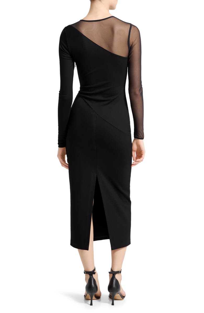 Marcella Milo Long Sleeve Mesh & Ponte Column Dress, Alternate, color, Black