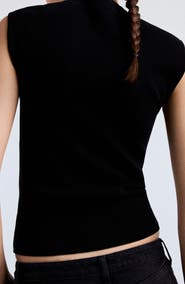 MANGO Cut-Out Sleeveless Mock Neck Sweater
