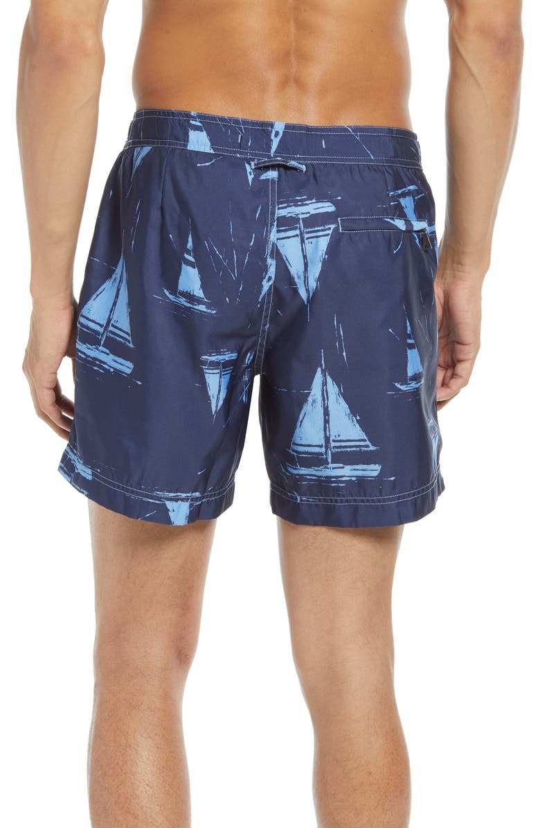PRINCE & BOND Sail Away Boat Print Hybrid Nylon Swim Trunks, Alternate, color, 