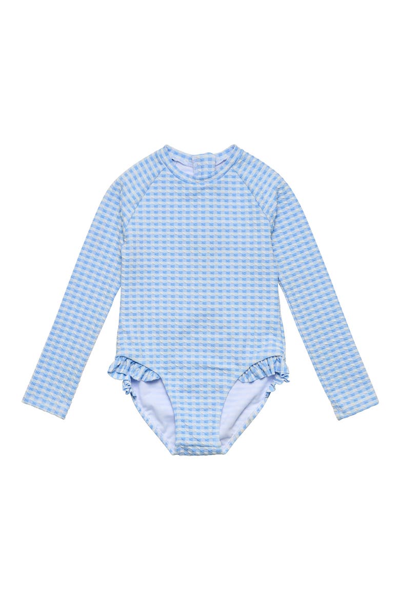 Kids' Seaside Gingham UPF 50+ One-Piece Rashguard Swimsuit, Main, color, BLUE