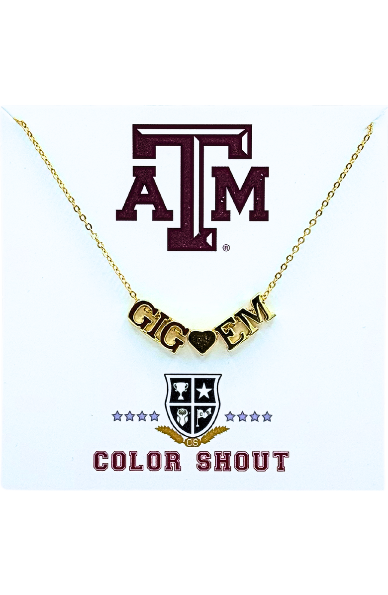 Color Shout Texas A&M University Gold Heart Necklace, Main, color, Yellow Gold