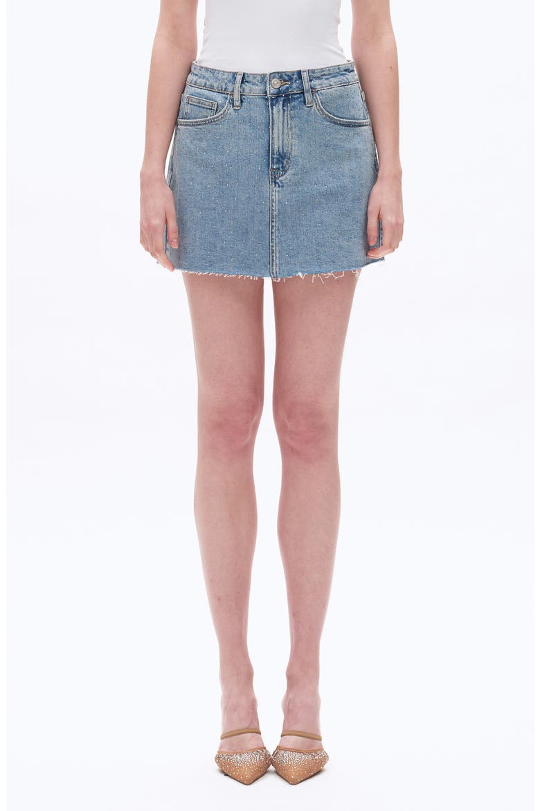 Rhinestone Raw Hem Denim Miniskirt, Main, color, BLUEBERRY