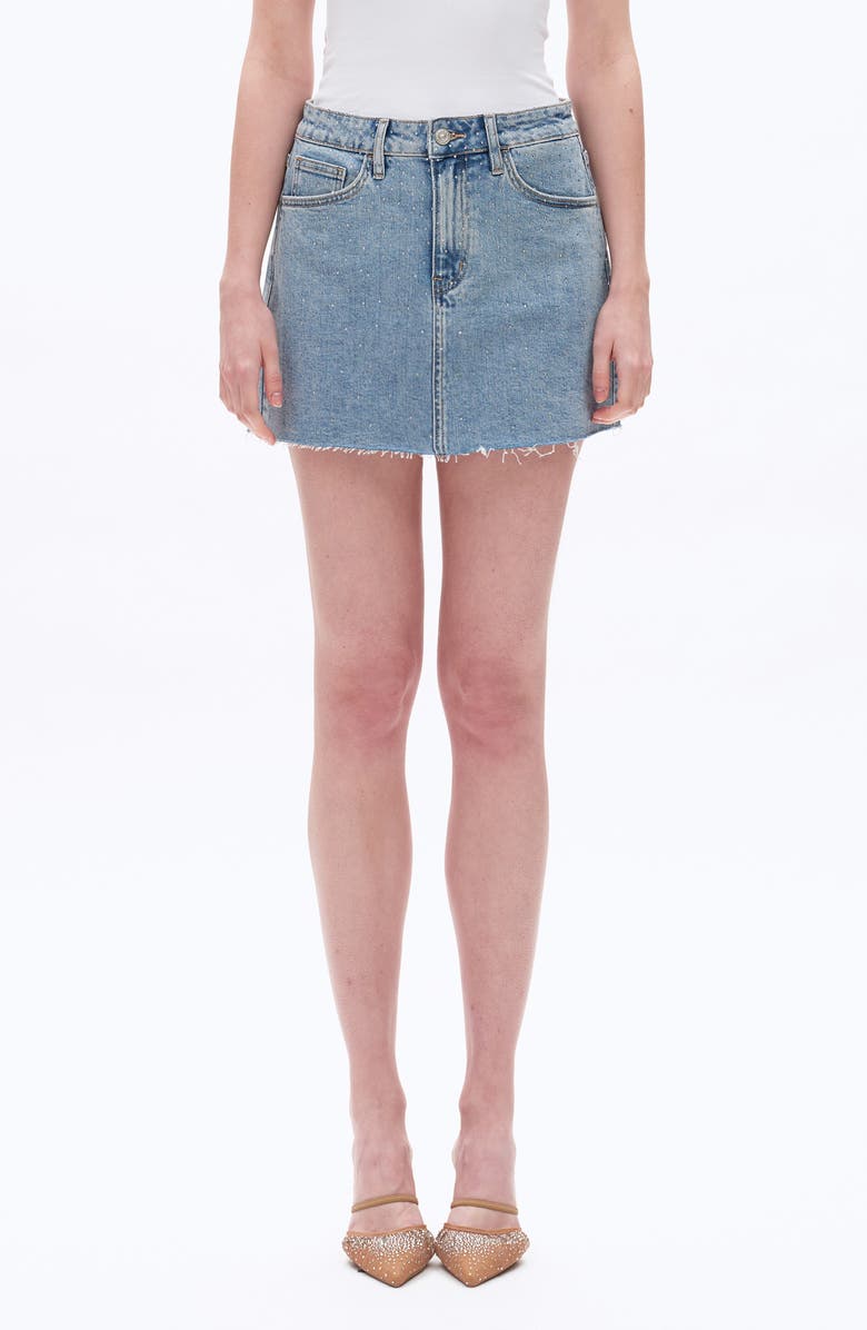 Bayeas Rhinestone Raw Hem Denim Miniskirt, Main, color, Blueberry