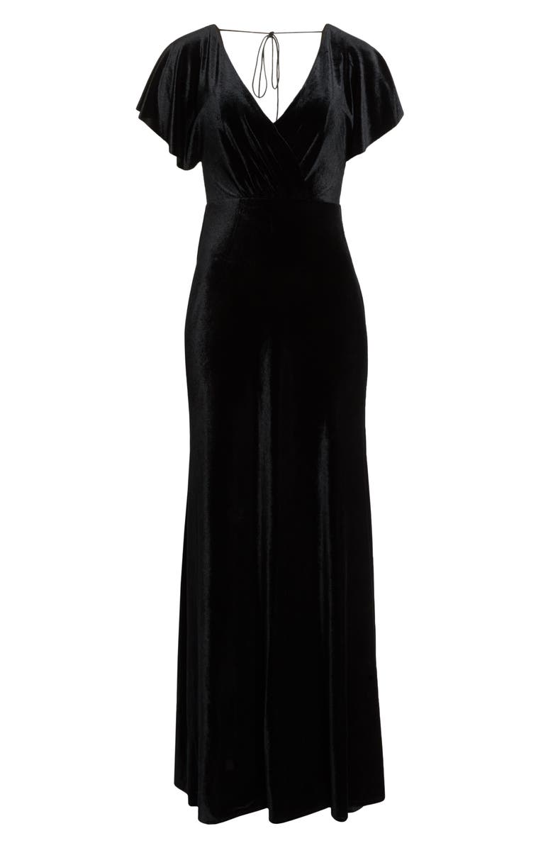 Jenny Yoo Ellis Flutter Sleeve Stretch Velvet Gown, Alternate, color, 