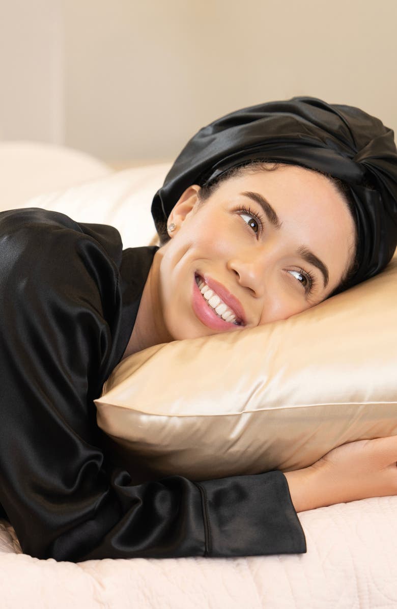 BLISSY 4- Piece Silk Hair Bonnet & Scrunchies Set, Alternate, color,