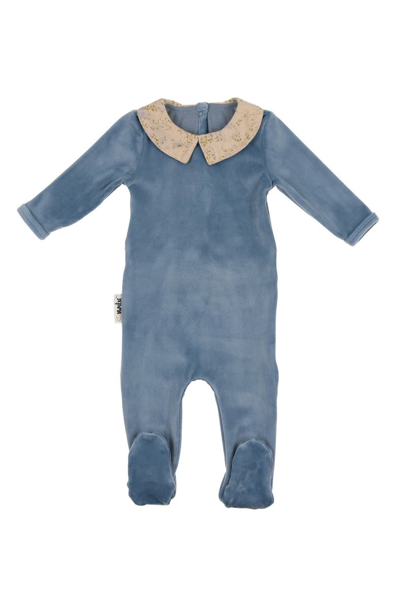 Manière Floral Collar Velour Footie, Main, color, Sky Blue