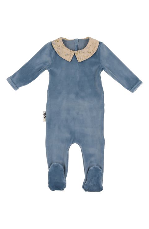 Floral Collar Velour Footie (Baby)