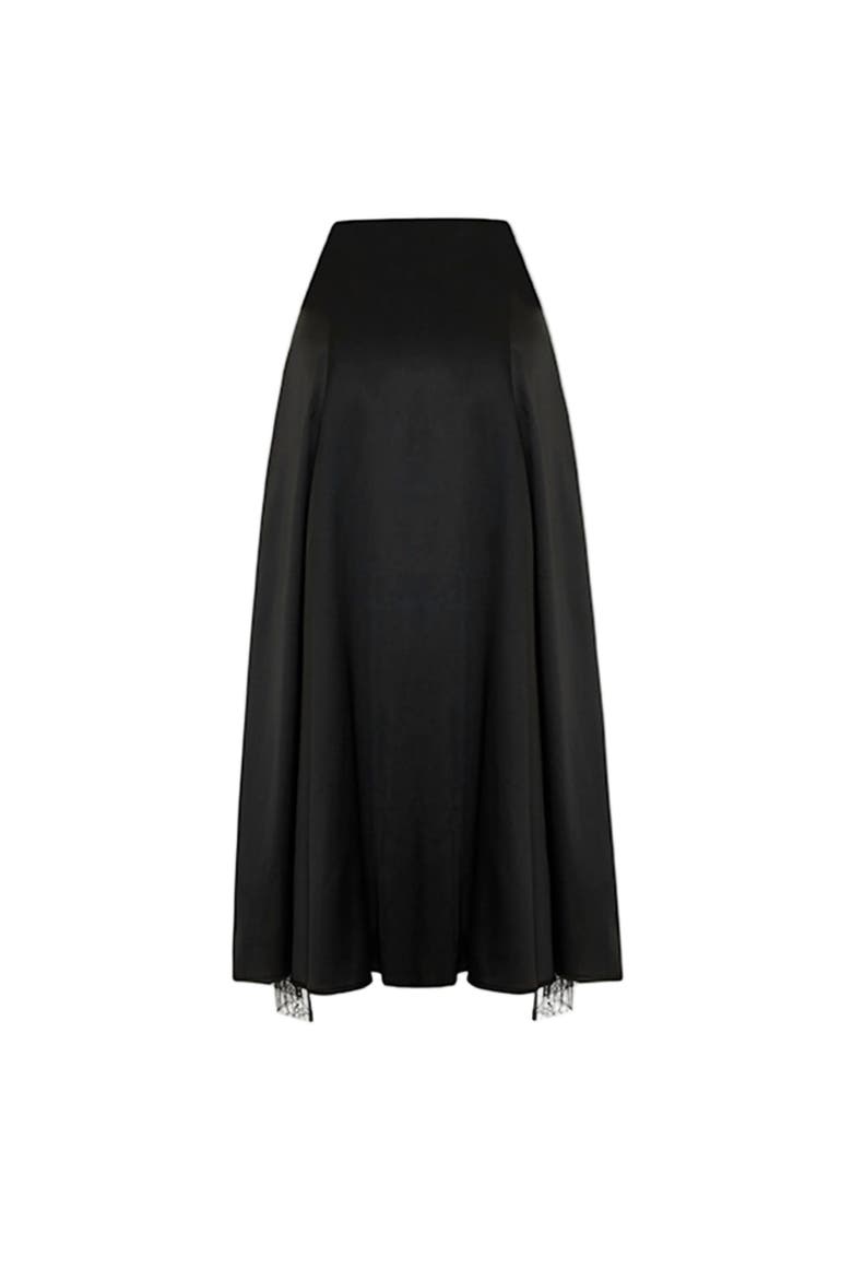 The Party Edit Slit Lace Panel Satin Maxi Skirt, Alternate, color, Black