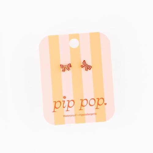 Pip Pop Striped Bow Stud Earrings In Gold