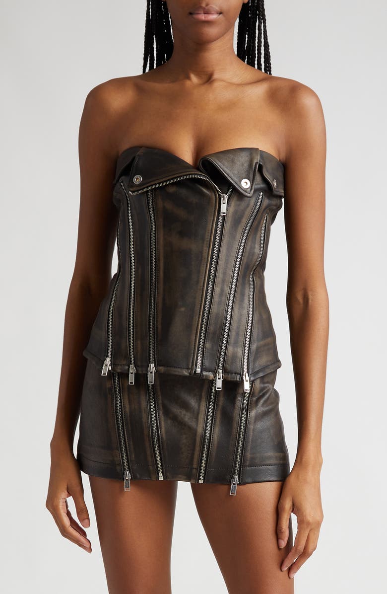 Dion Lee Zip Leather Biker Corset, Main, color, 