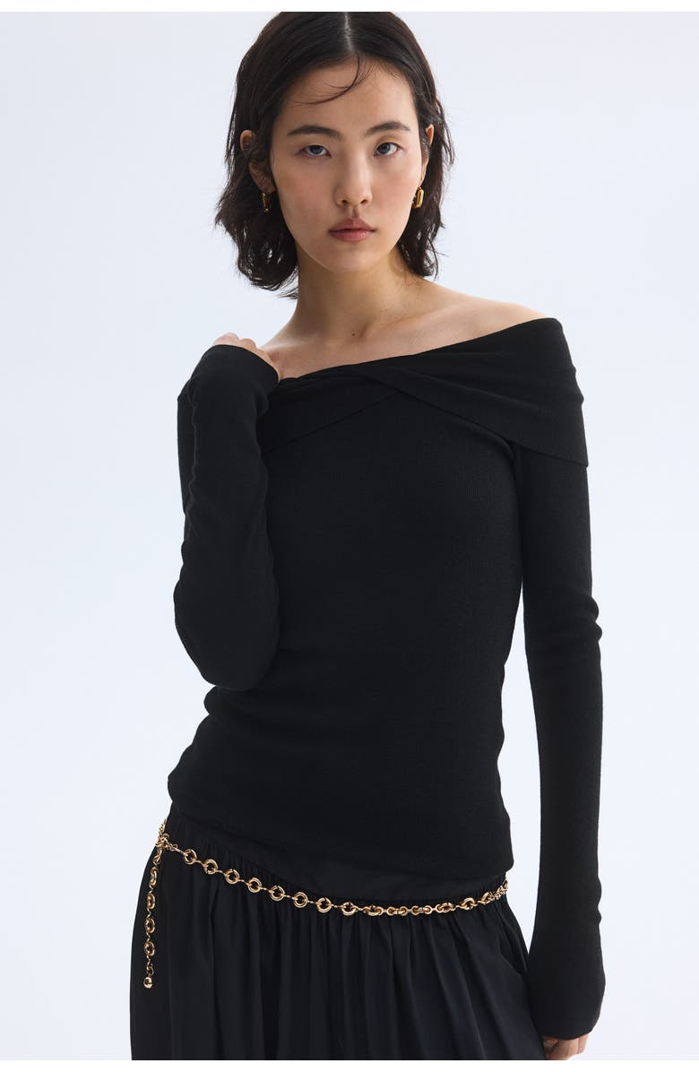 H&M Twist-detail Off-the-shoulder Top, Alternate, color, Black