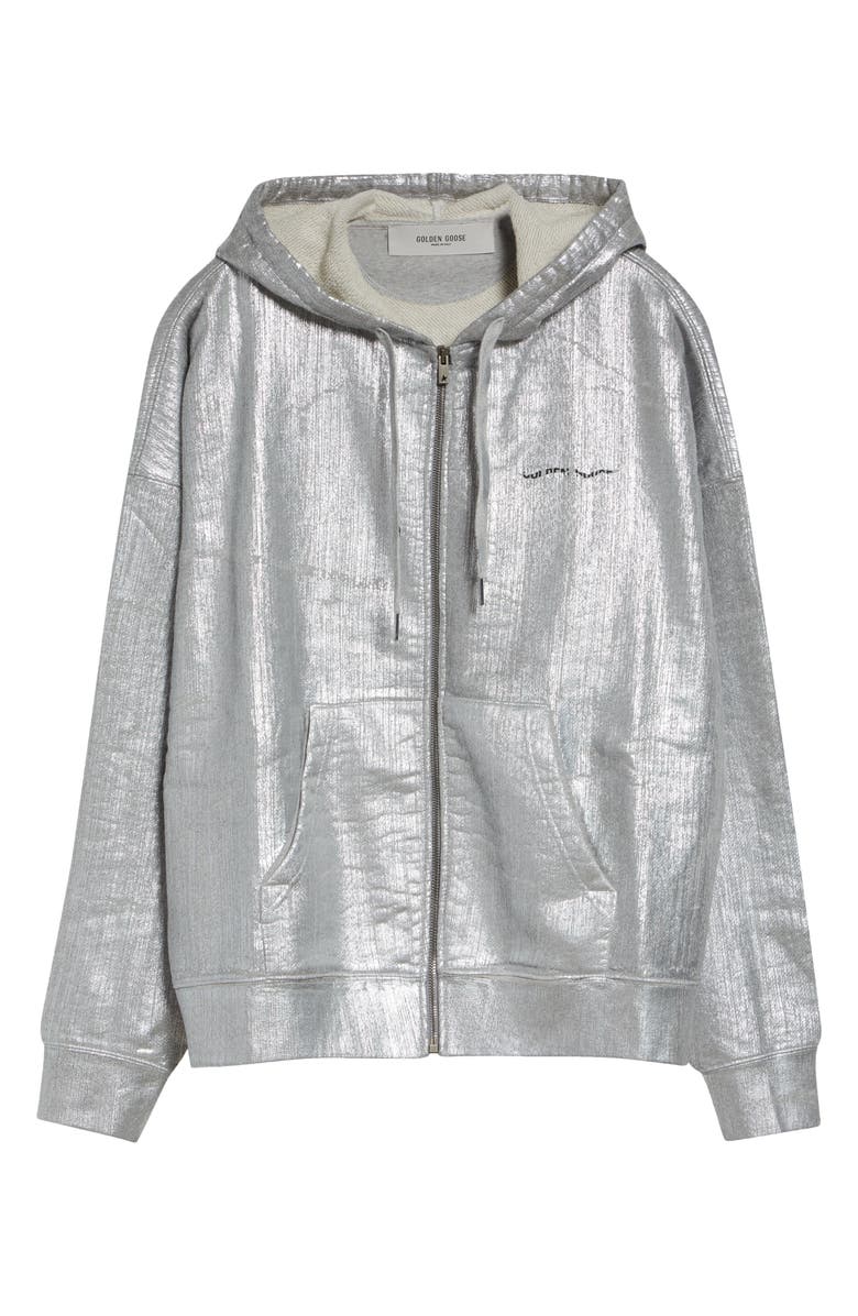 Golden Goose Gender Inclusive Journey Zip-Up Hoodie, Main, color, Silver