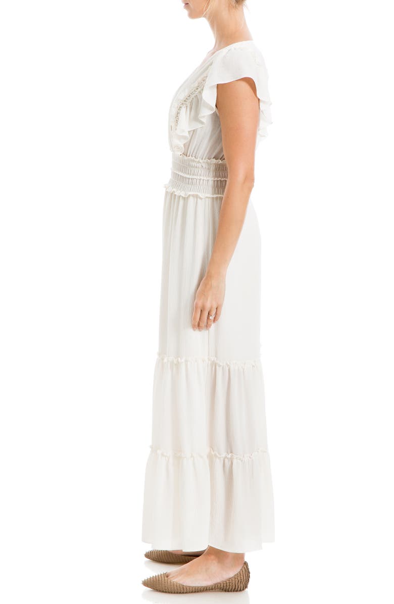 MAX STUDIO Pebble Crepe Flutter Sleeve Maxi Dress, Alternate, color, Ivory