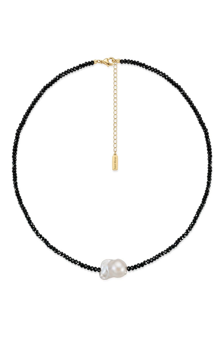 Black Spinel and Baroque Freshwater Pearl Short Necklace, Alternate, color, BLACK/ WHITE