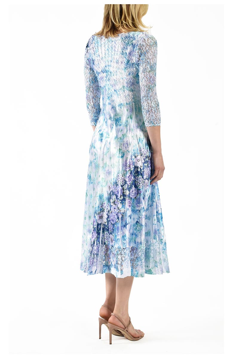 Komarov Tiny Rose Dress with Lace 3/4 Sleeve, Alternate, color, Cerulean Vine