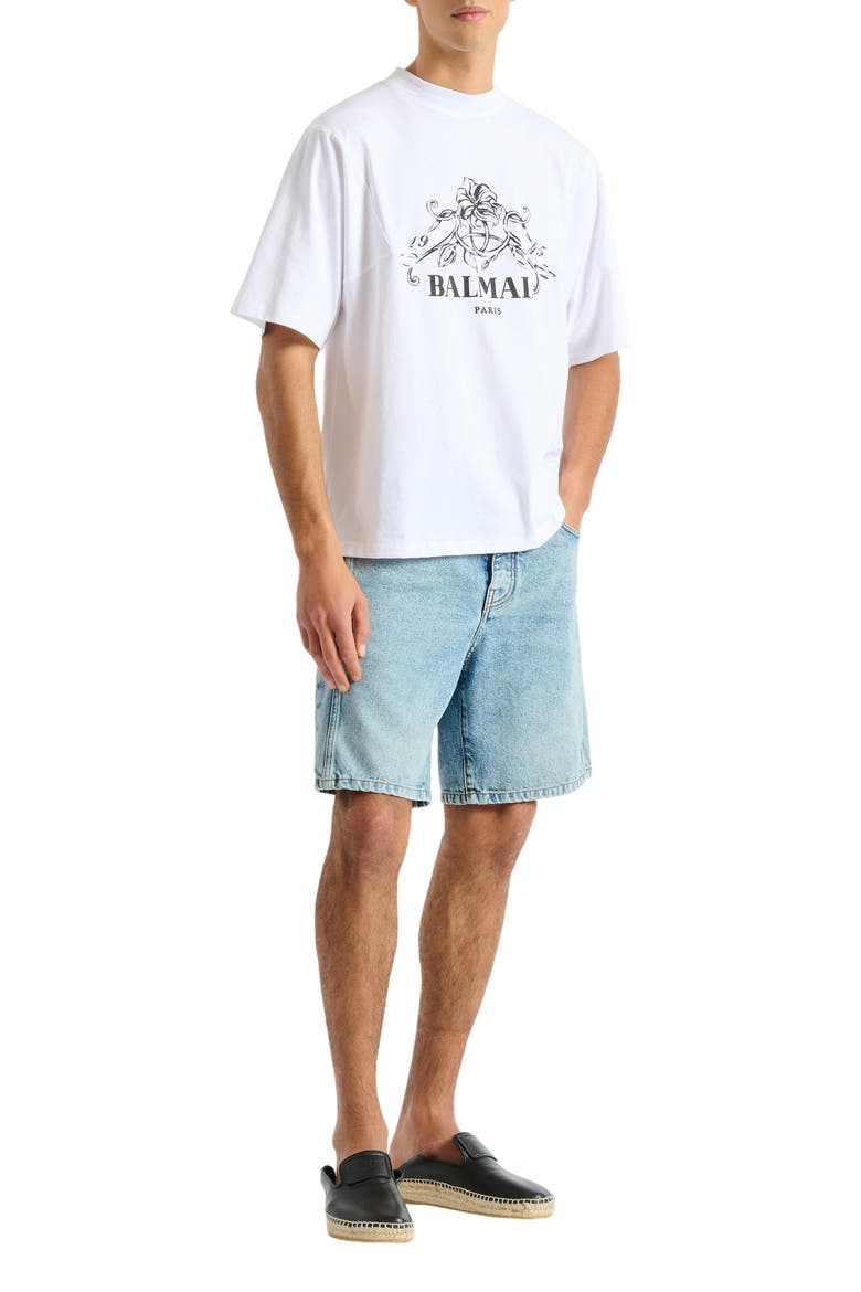 Printed Balmain Vine T-shirt, Main, color, white