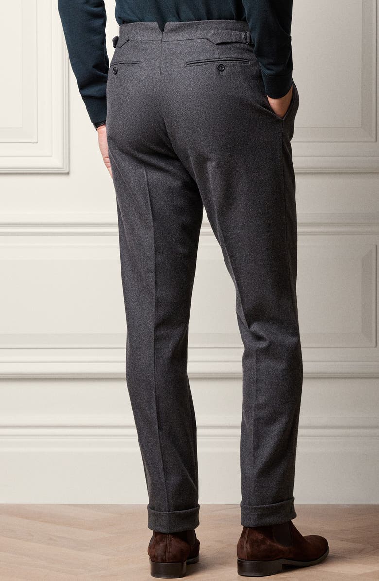Ralph Lauren Purple Label Pleated Charcoal Grey Wool Flannel Trousers, Alternate, color, Dark Grey