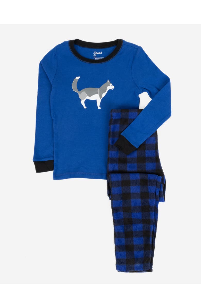 Leveret Kids Cotton Top & Fleece Pants Printed Holiday Pajamas, Main, color, Husky