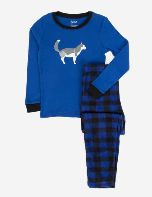 Leveret Kids Cotton Top & Fleece Pants Printed Holiday Pajamas In Blue