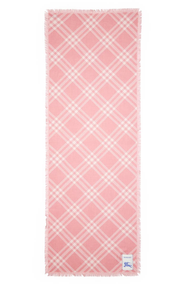 Burberry Check Wool & Silk Fringe Scarf, Main, color, Sugar Pink