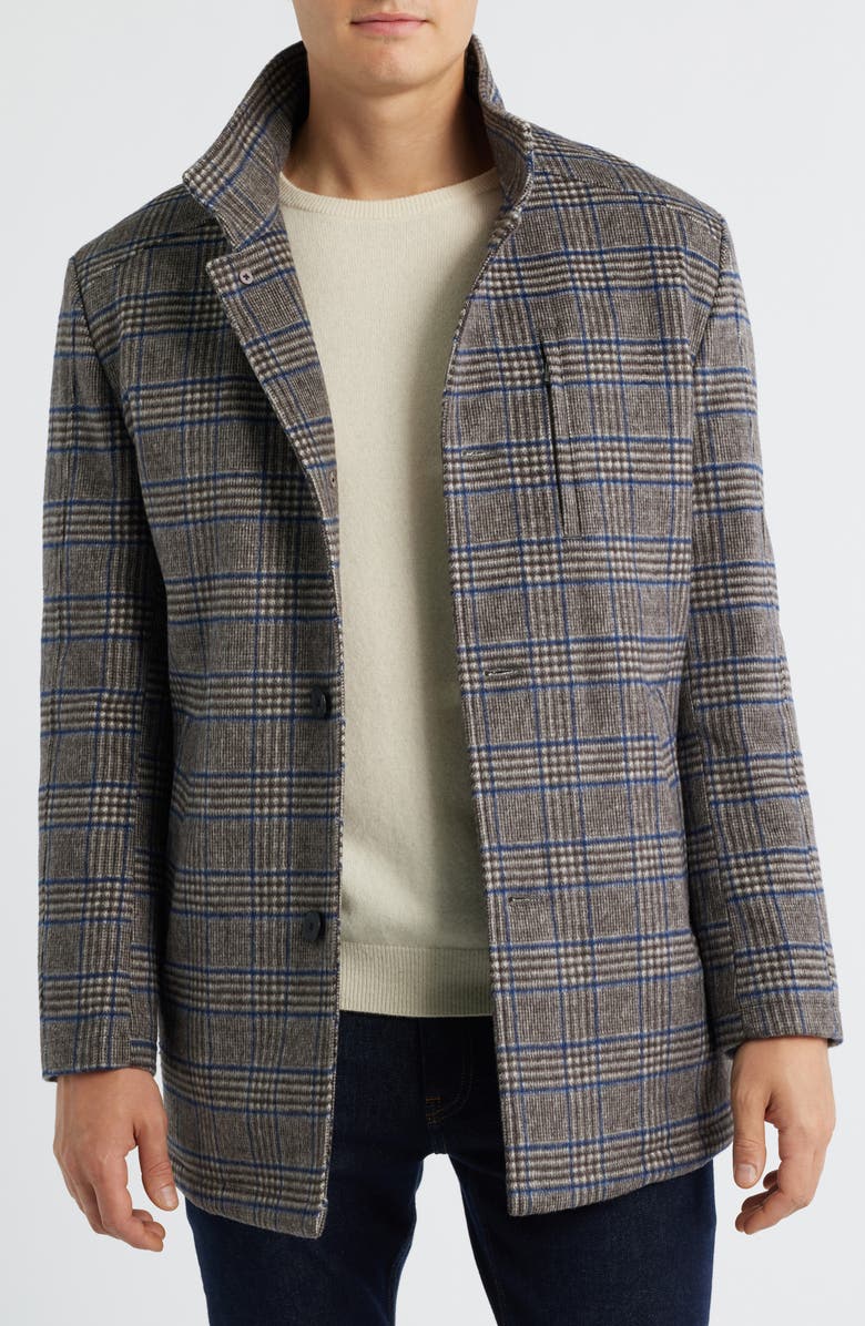 Johnston & Murphy Upton Bib Insert Wool Blend Car Coat, Alternate, color, Brown Plaid
